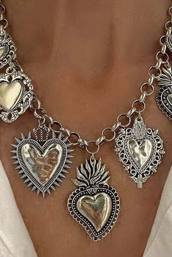 Vintage Religious Sacred Heart Pendant Silver Chain Necklace-consonak
