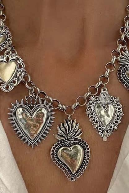 Vintage Religious Sacred Heart Pendant Silver Chain Necklace-consonak