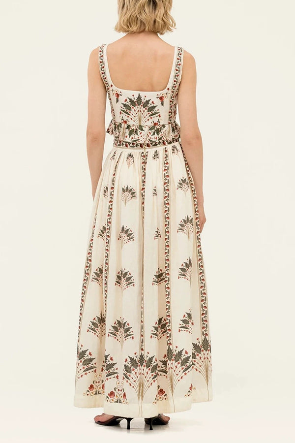 Palmilla Botanical Peplum Linen Matching Set-Consonak