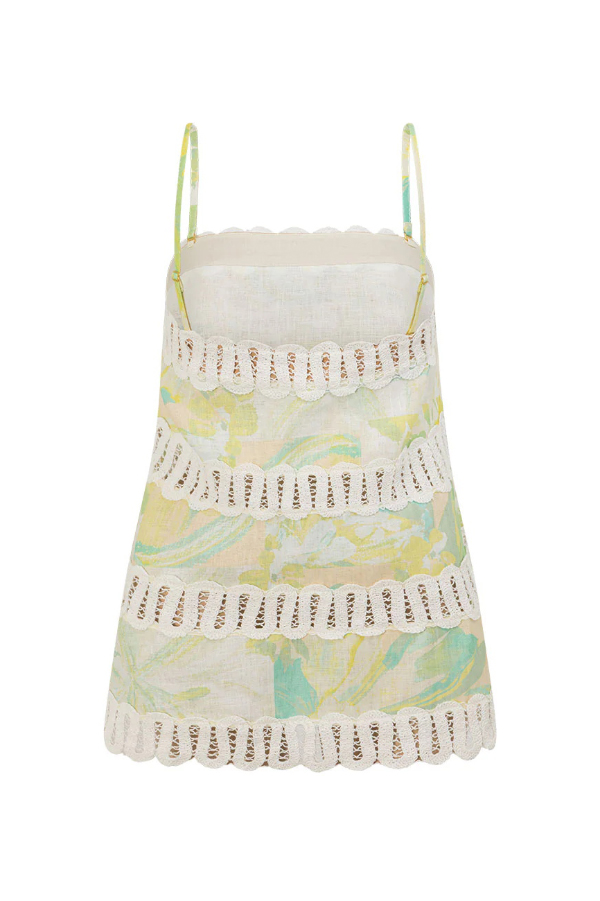 Summer Elegant Printed Curved Crochet Trim Camisole Top and Elastic Waist Casual Pocket Wide-leg Pants Set-Consonak