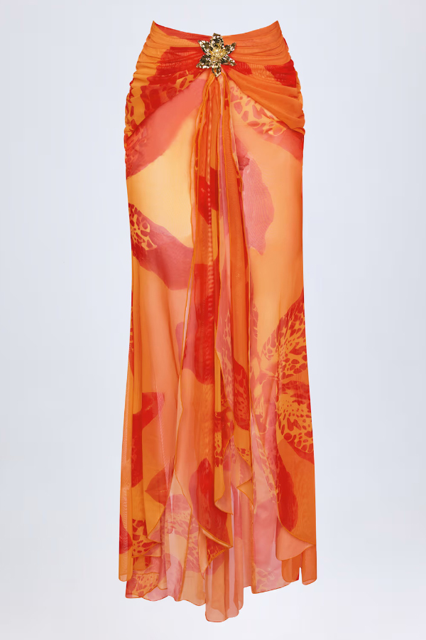Unique Printed Metallic Floral Halter Top and Holiday Pleated Slit Maxi Skirt Set-consonak