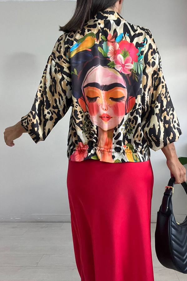 Shiloh Leopard Unique Print Zipper Drawstring Hem Bomber Jacket-consonak