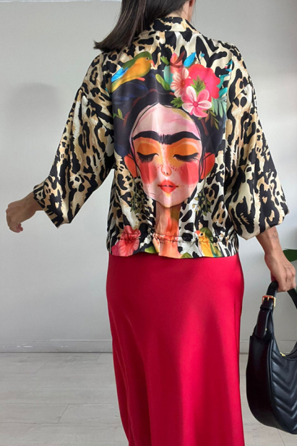 Shiloh Leopard Unique Print Zipper Drawstring Hem Bomber Jacket-consonak