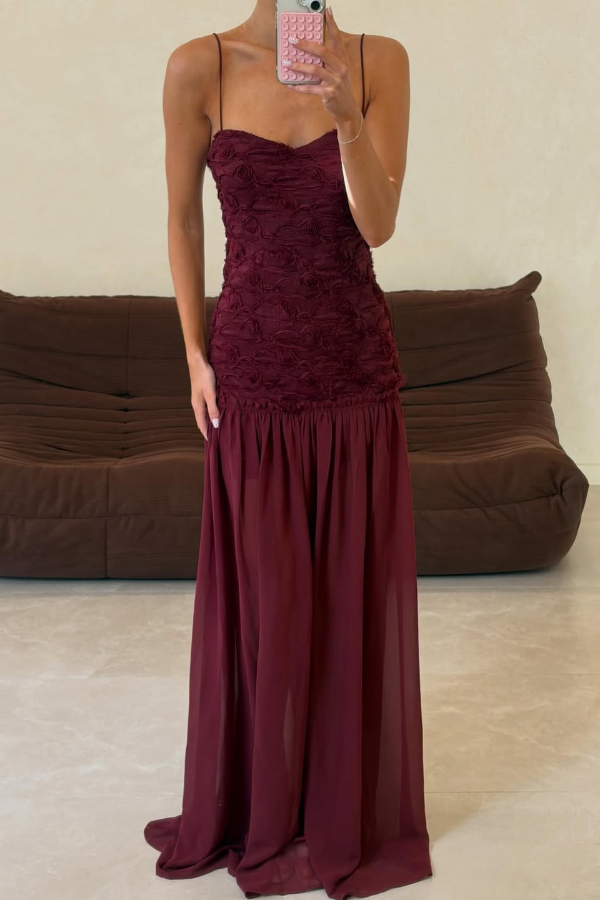 Stylish Three-dimensional Floral Chiffon Patchwork Strapless Elegant Maxi Dress | Consonak