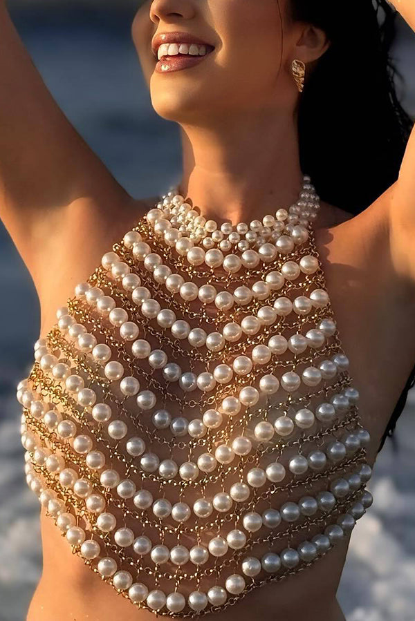 Fashionable Festival Beach Pearl Body Necklace-consonak