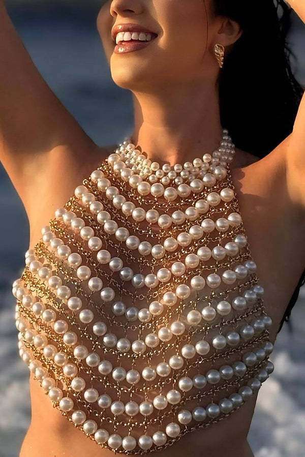 Fashionable Festival Beach Pearl Body Necklace-consonak