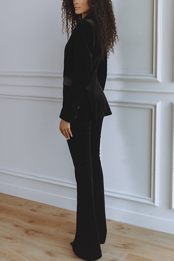 Delicate Daze Velvet Satin Lapel Button Up Long Sleeve Tapered Waist Blazer | Consonak