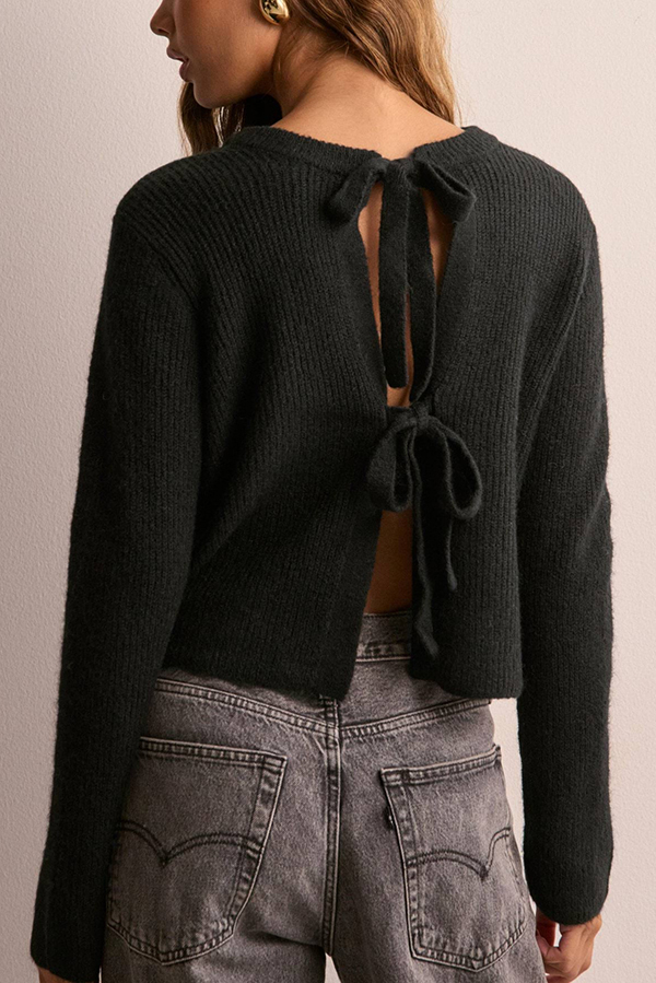 Solid Color Loose Long Sleeve Lace-up Knitted Cardigan-consonak