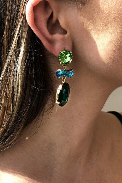 Temperament Contrasting Color Faceted Diamond Earrings-consonak