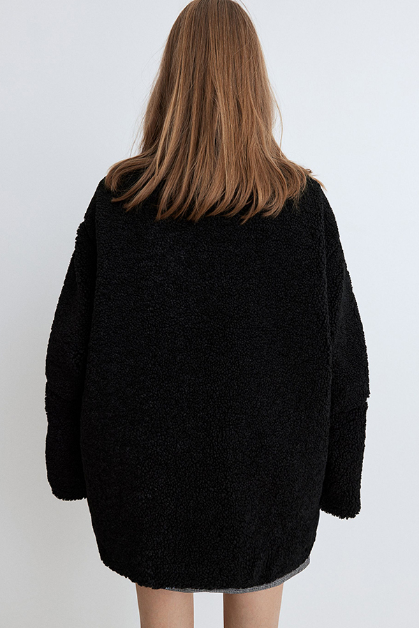 Solid Color Stitching High Collar Long Sleeve Loose Pocket Woolen Coat-consonak
