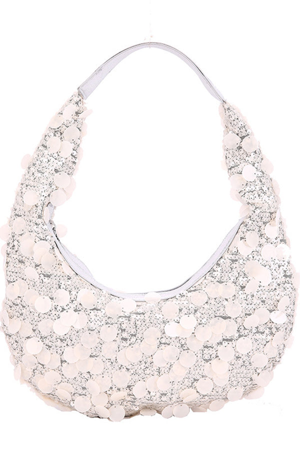 Large Sequin Embellished Zipper Shoulder Bag-consonak