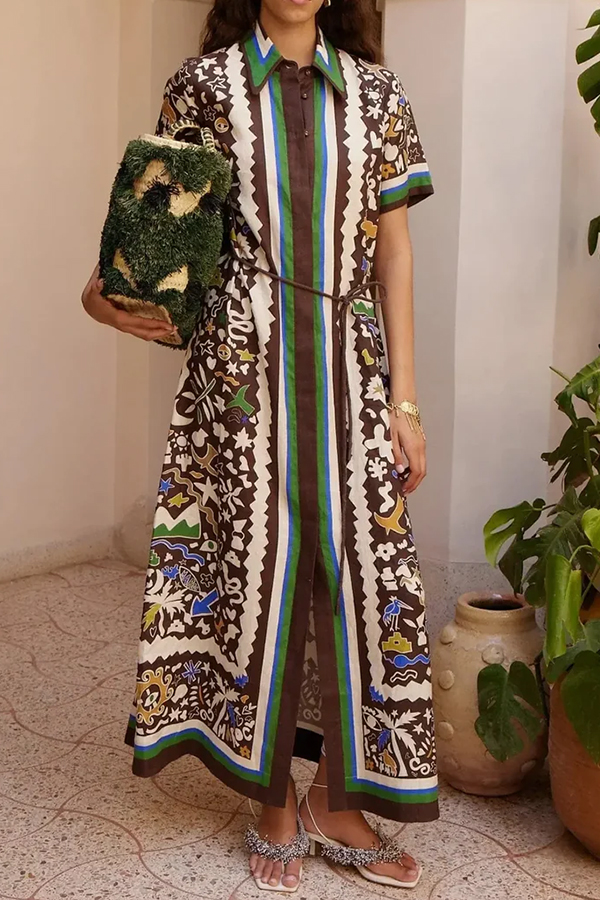 Bohemian Style Leopard Print Linen Shirt Dress | Consonak