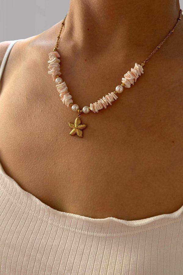 Ocean Style Stainless Steel Shell Starfish Pearl Necklace-consonak