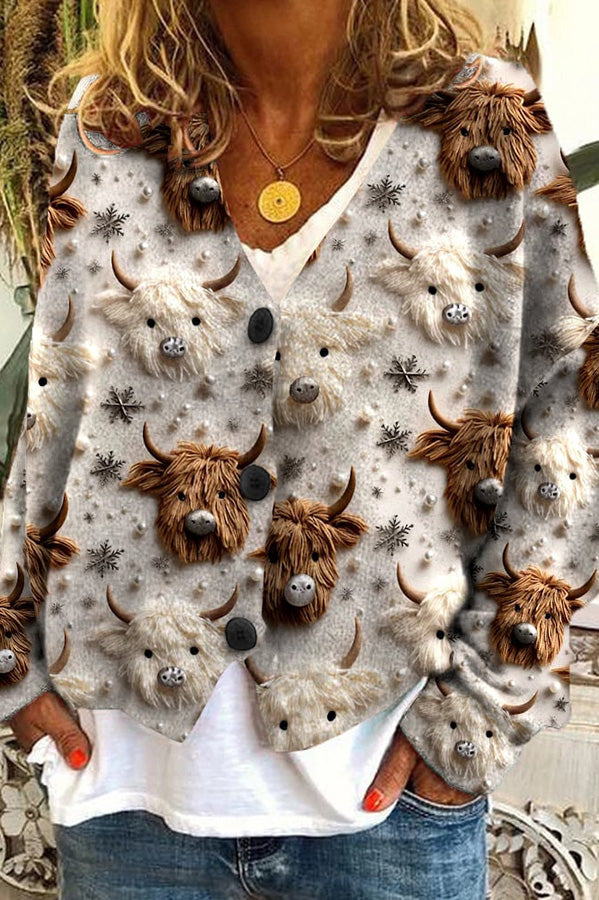 Knitted Long Sleeved Cardigan with Fun Printed Buttons-consonak