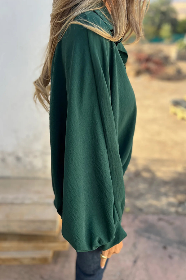 Solid Color Loose Batwing Sleeve Buttoned Casual Shirt-consonak