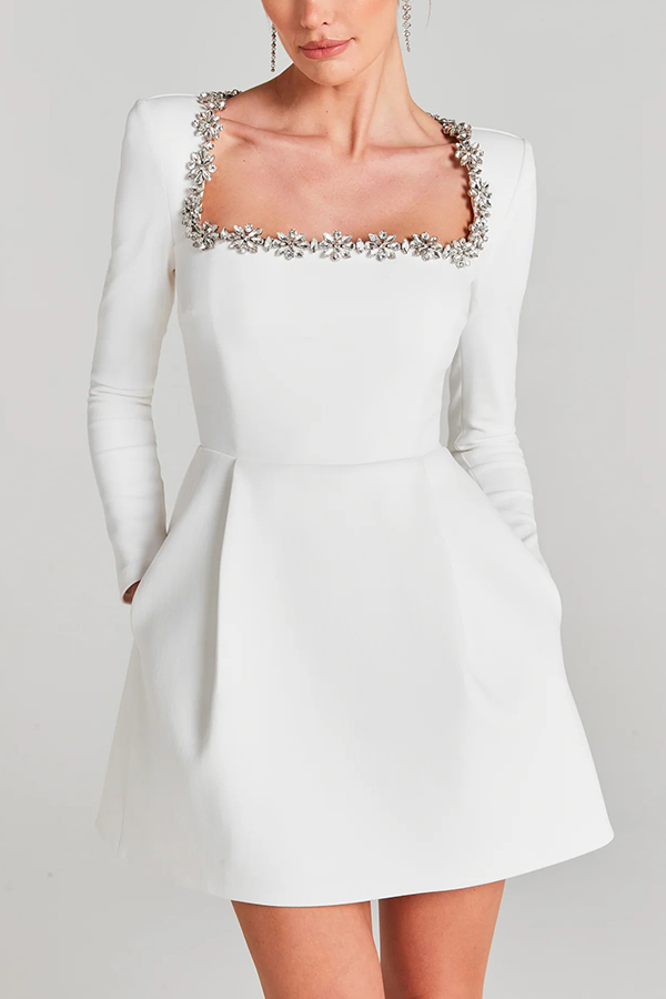 Endless Celebration Velvet Jewel Embellished Trim Long Sleeve Pocketed Mini Dress | Consonak