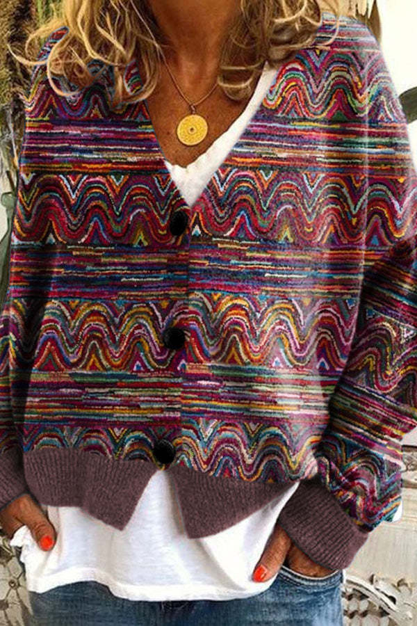 Knitted Long Sleeved Cardigan with Fun Printed Buttons-consonak