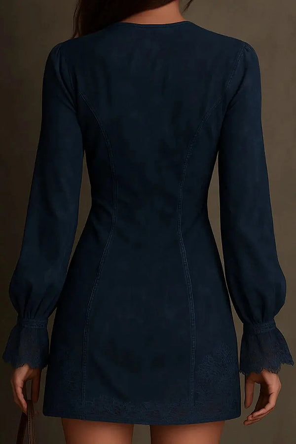 Elegant Embroidered Lace Patchwork Slim-fit Mini Dress-consonak