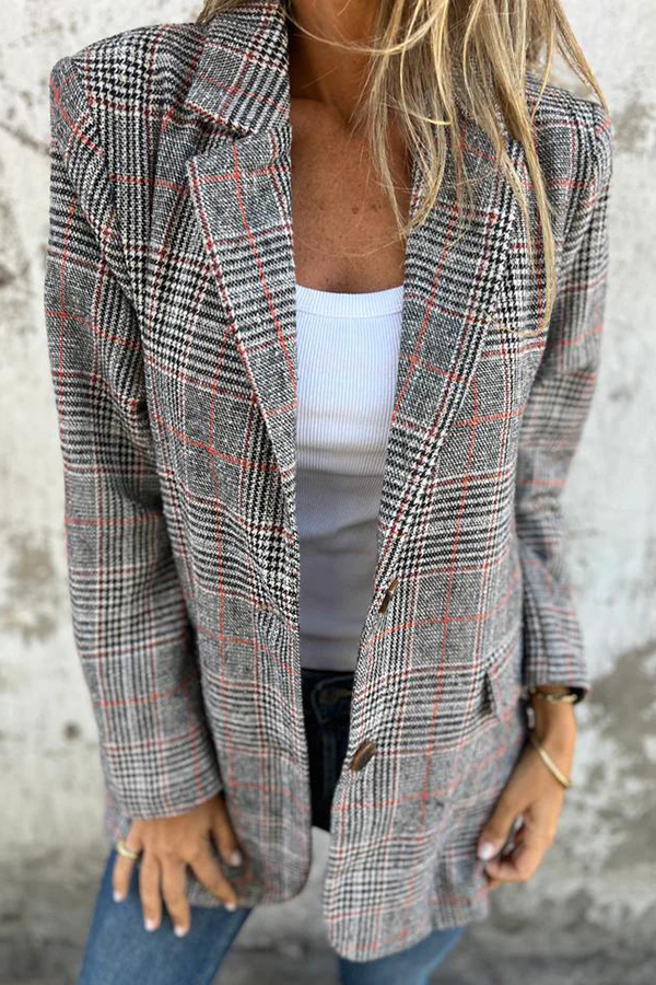 Stylish Retro Houndstooth Lapel Casual Blazer | Consonak