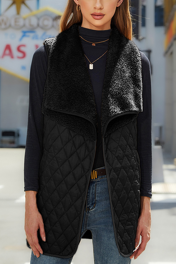 Fashion Plush Patchwork Sleeveless Pocket Vest Jacket-consonak