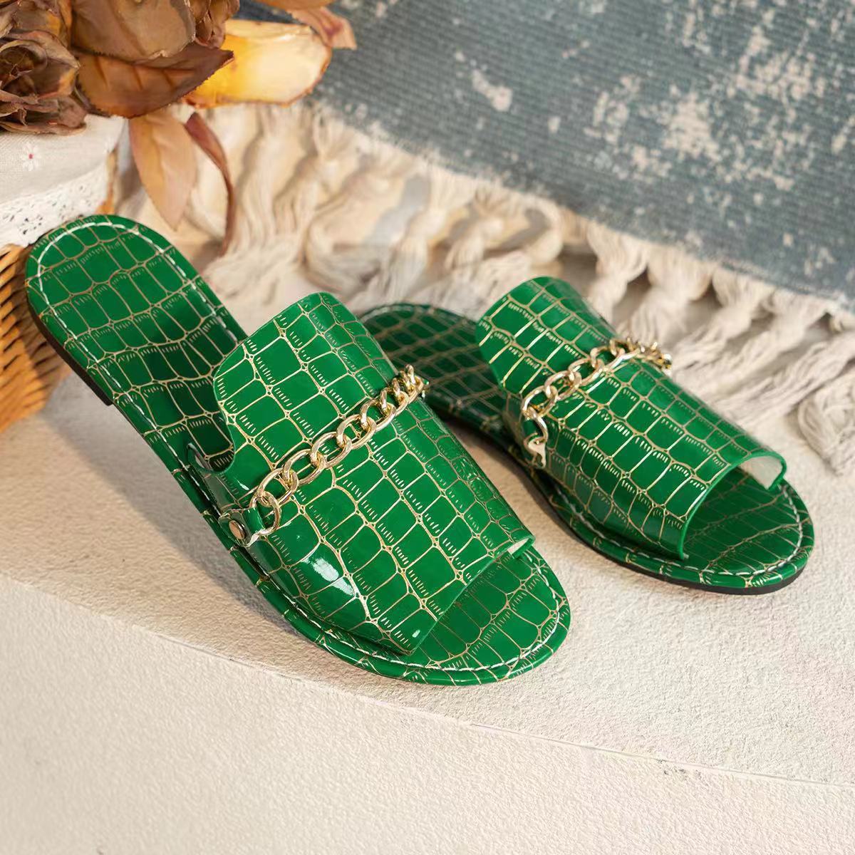Casual Flat Beach Sandals with Chain Accessories-consonak
