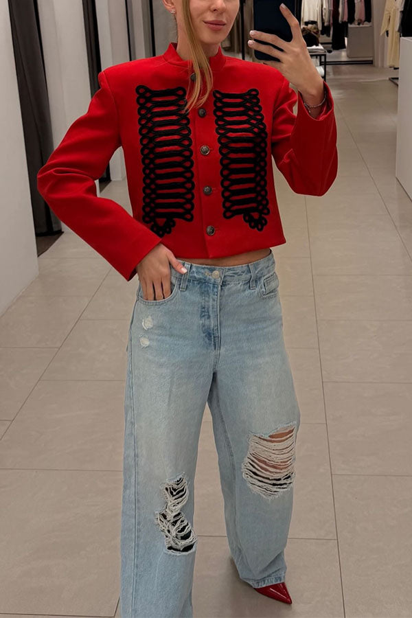 Aura Regal Military Corded Crop Jacket-Consonak