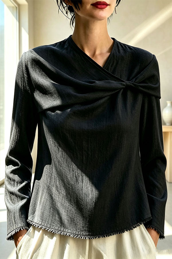 Draped Twist-Front Textured Blouse-Consonak