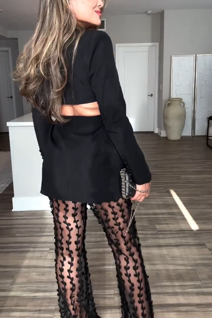 Queen Temperament Button Up Long Sleeve Backless Lapel Blazer-consonak