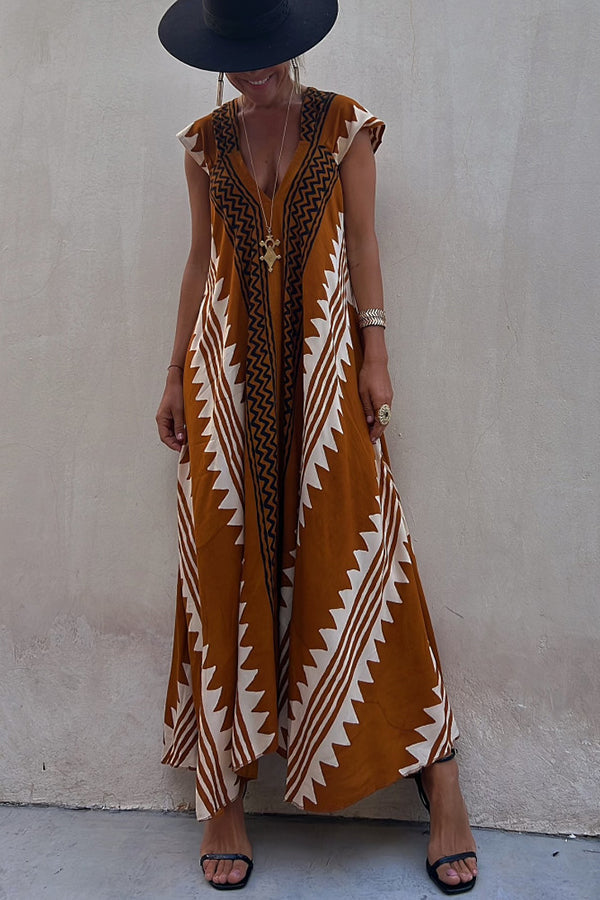 Beach Dates Ethnic Print A-line Maxi Dress | Consonak