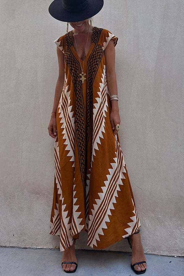 Beach Dates Ethnic Print A-line Maxi Dress-consonak