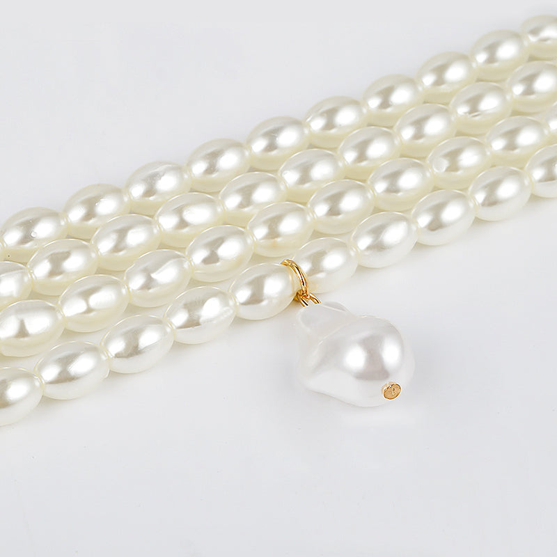 Stylish Geometric Pearl Beaded Multi-Layer Necklace | Consonak