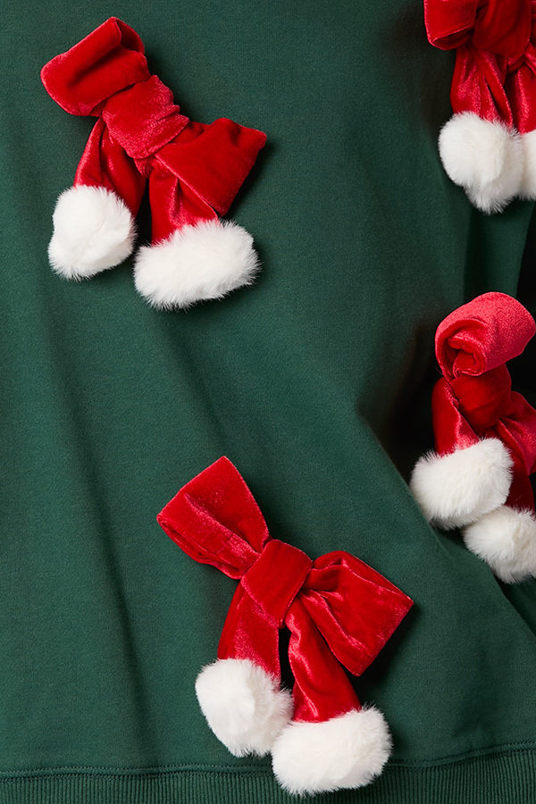 Christmas Bow Embellished Casual Long-sleeved Sweatshirt-consonak