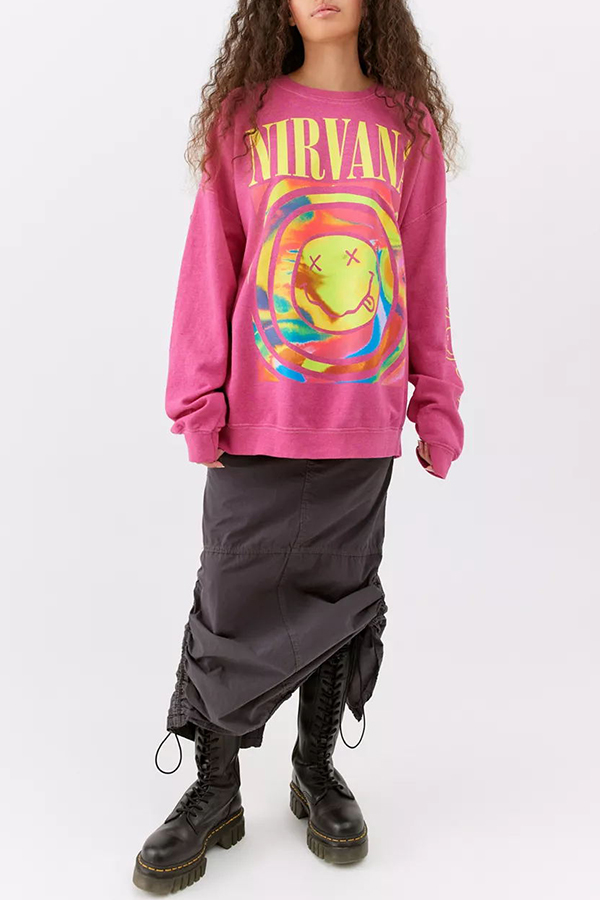 Emoji Print Pullover Long Sleeve Sweatshirt-consonak