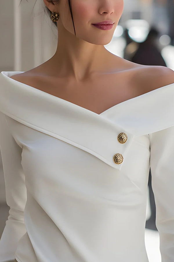 Elegant Off-shoulder Long-sleeved Button-down Shirt-consonak