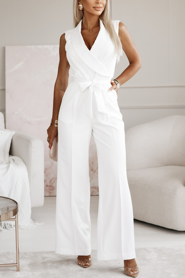 Make Your Entrance Lapel Belt Pocketed Wide Leg Formal Jumpsuit-consonak