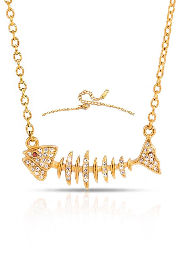 Stylish Rhinestone-accented Fishbone Stud Earrings and Necklace-Consonak