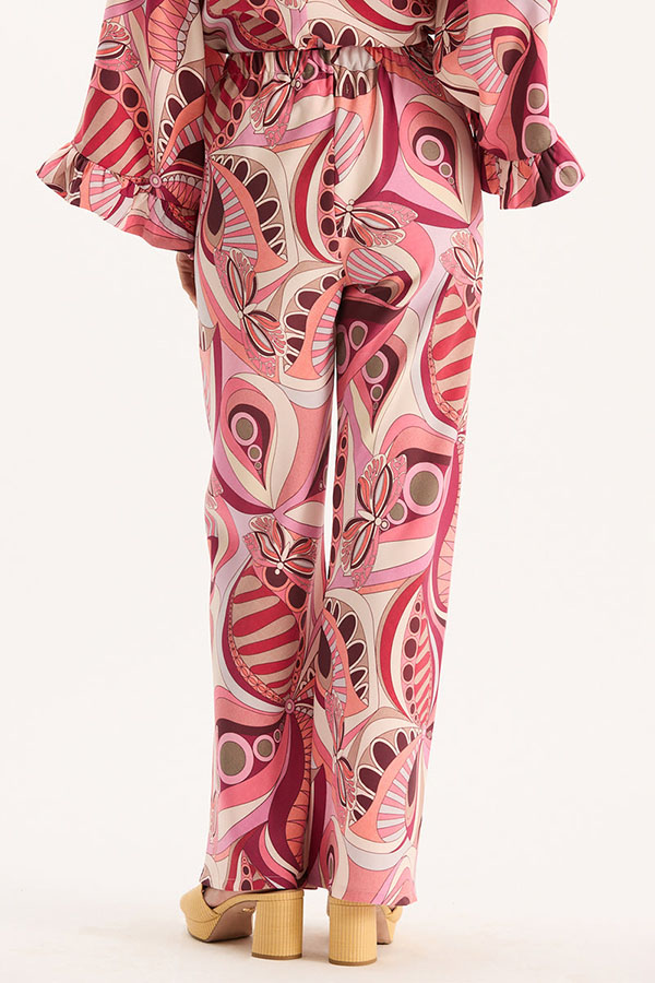 Sarah Unique Print High Neck Ruffle Bell Sleeve Top and Elastic Waist Pocket Loose Pants Set-consonak