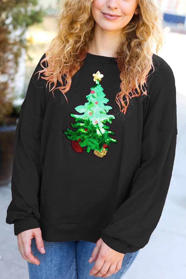 Christmas Tree Holiday Sequined Casual Loose Sweatshirt-consonak