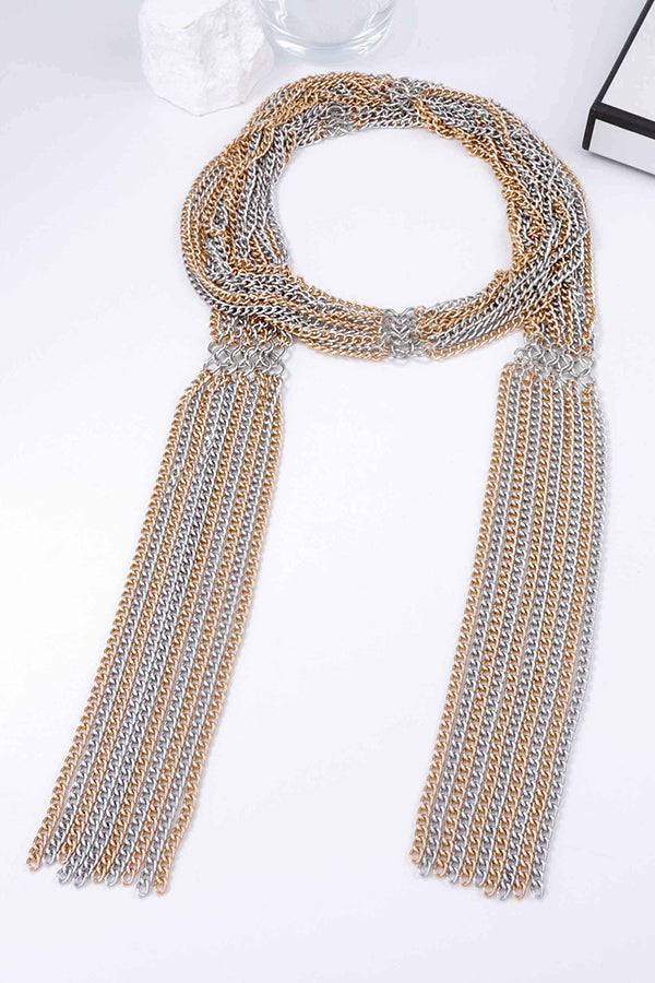 Exaggerated Layered Metal Chain Scarf-consonak
