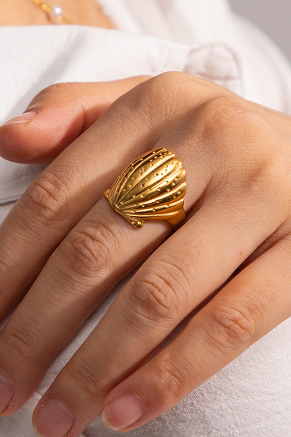Fashionable and Luxurious Gold Shell Open Ring-consonak