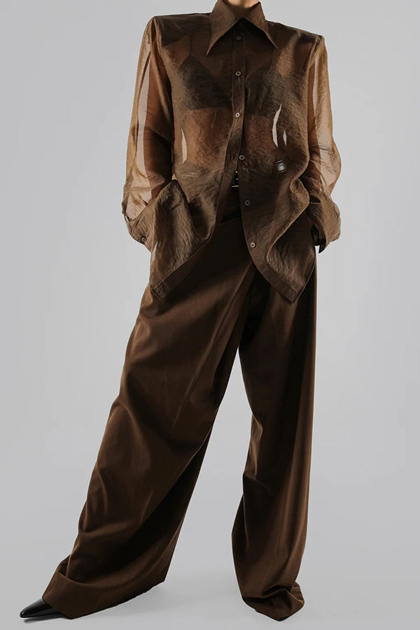 Retro Sheer Loose Long-sleeved Casual Shirt-consonak