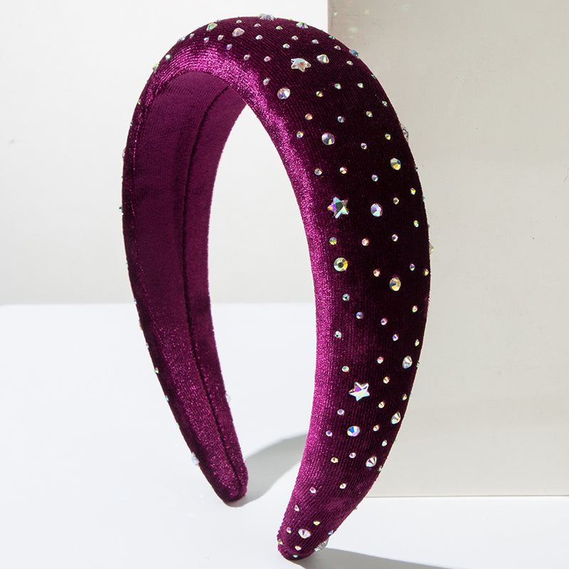 Vintage Velvet Inlaid with Colorful Rhinestones Headband-consonak