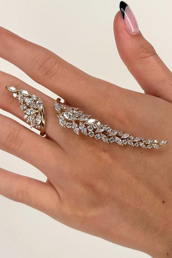 Stylish Zircon Leaf-shaped Open Ring