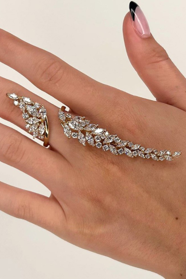 Stylish Zircon Leaf-shaped Open Ring