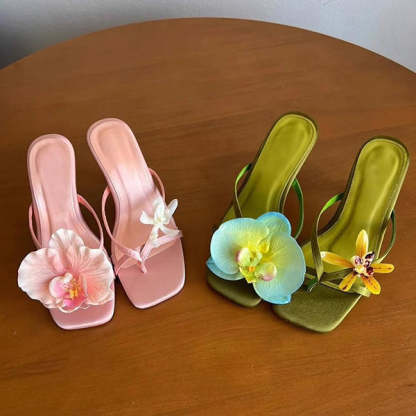 Fashion Asymmetric Flower Stiletto Sandals-consonak