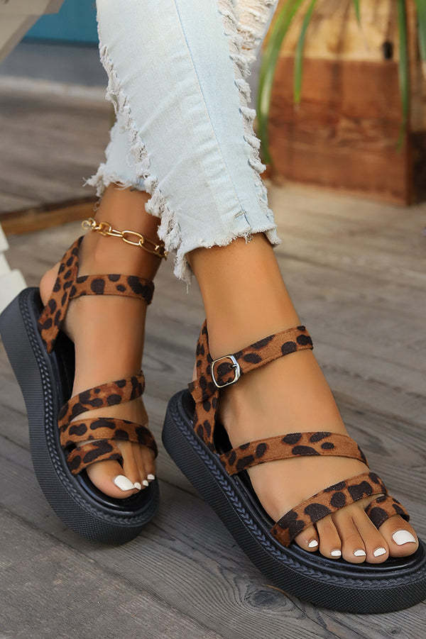Fashion Leopard Print Clip-toe Casual Buckle Flat Roman Shoes-consonak