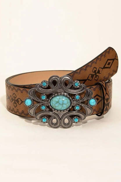 Distressed Embossed Western Vintage Denim Belt-consonak