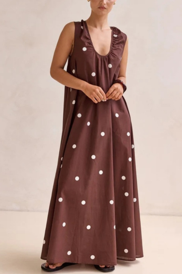 Striped Polka Dot Print Loose Sleeveless Casual Vacation Maxi Dress-consonak