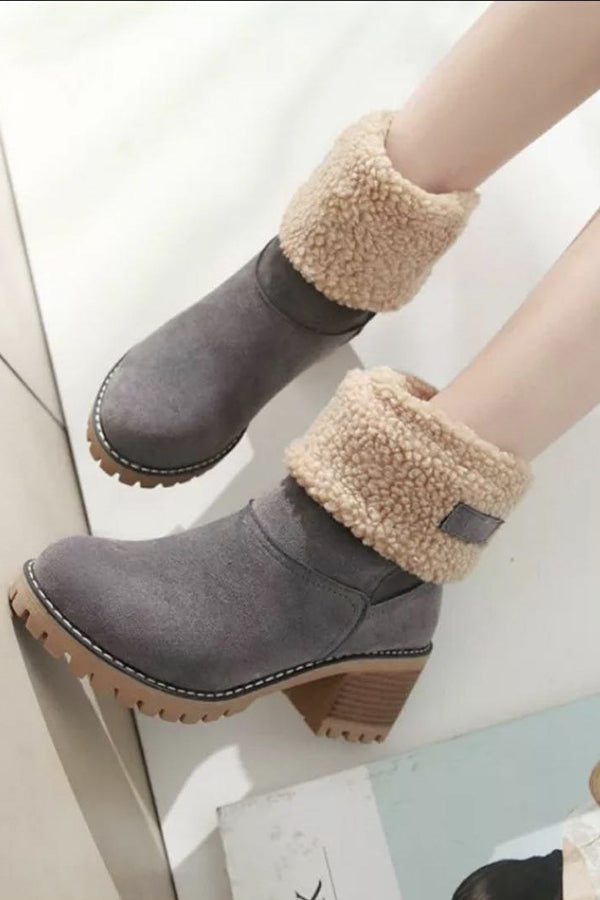 Leopard Print Thick Heel Warm Mid-calf Snow Shoes-consonak