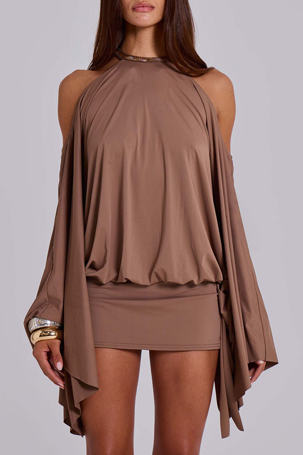 Alula Chain Sequin Embroidered Butterfly Kimono Slit Sleeve Backless Mini Dress | Consonak